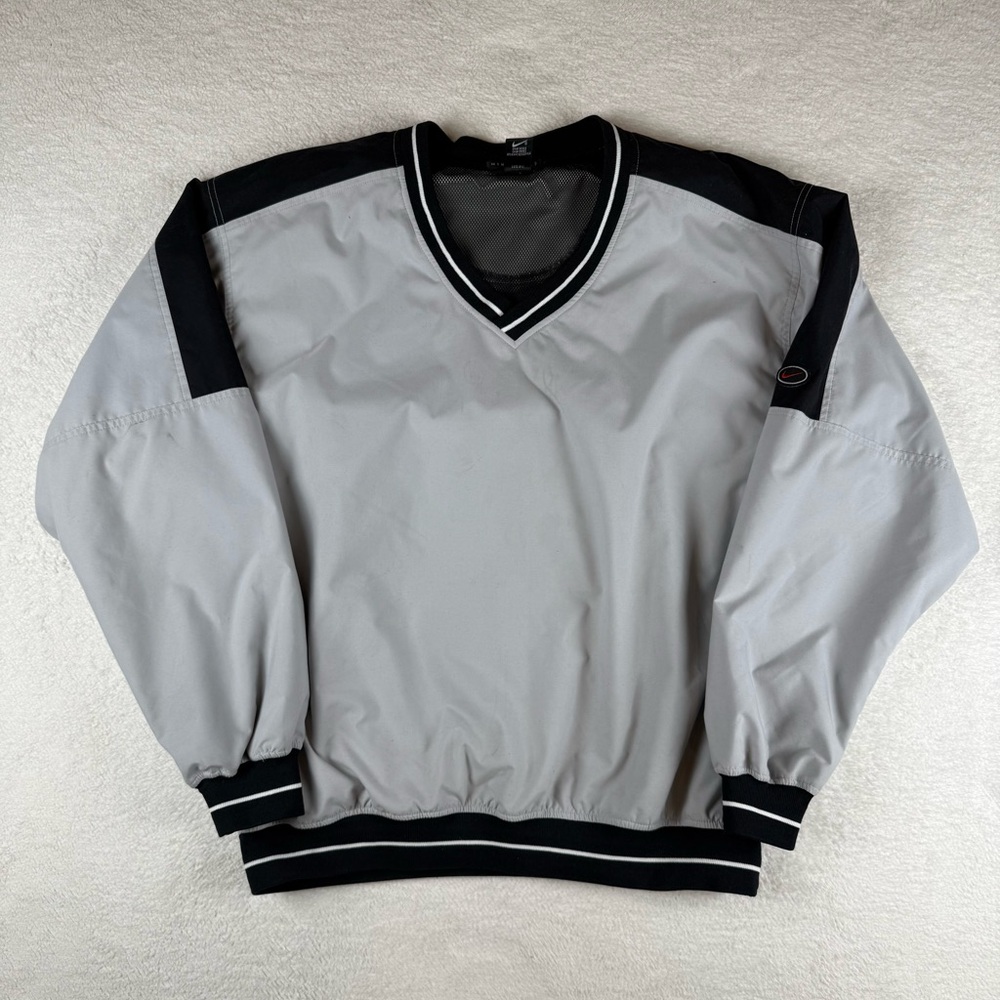 Men's Nike Golf Gray V-Neck Windbreaker Pullover Size Large Y2K Retro Swoosh